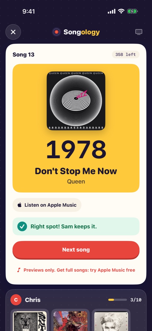 The reveal: 1978, Don't Stop Me Now by Queen, right spot